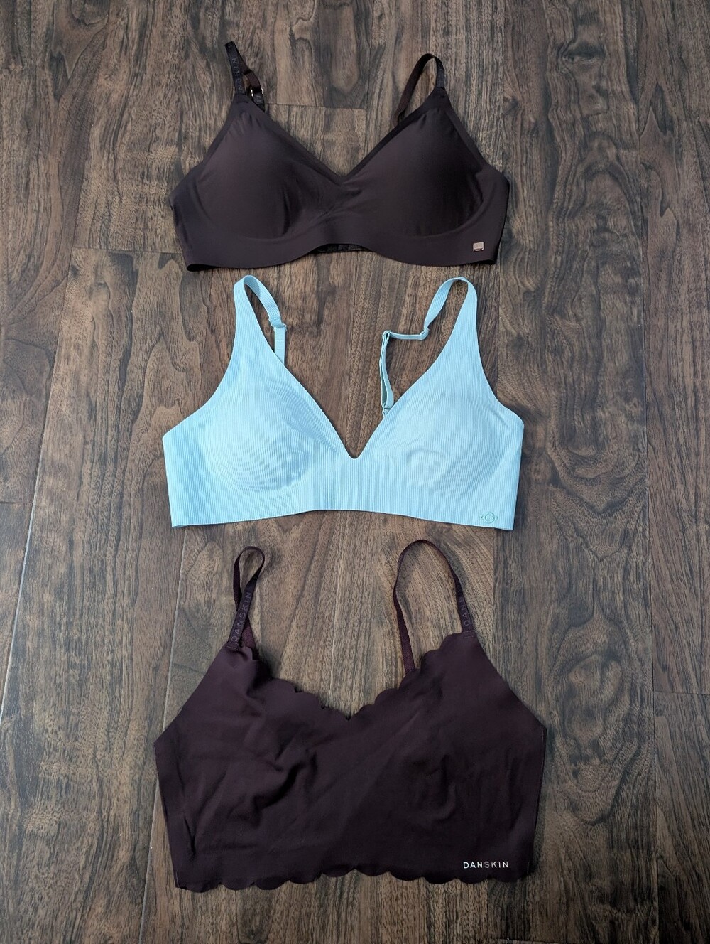 Danskin Bundle(3) Light Blue and Dark Brown Seamless Bralettes Set